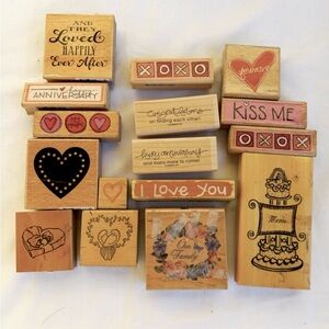 Assorted Wooden Stamps with Heart and Love Designs